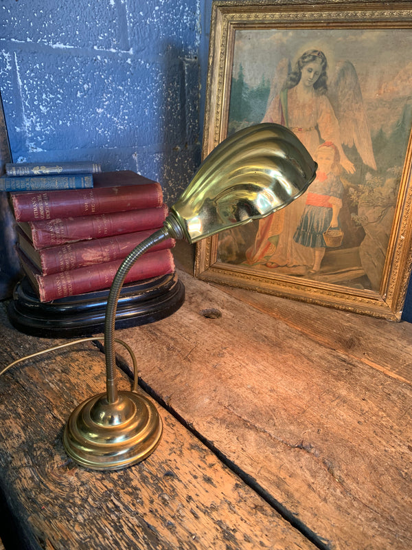 A brass Art Deco gooseneck desk lamp - Belle and Beast Emporium