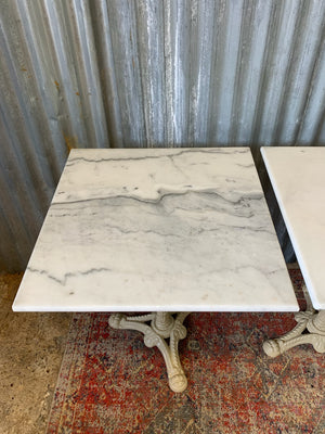 A white marble bistro table with cast iron base ~ multiples available