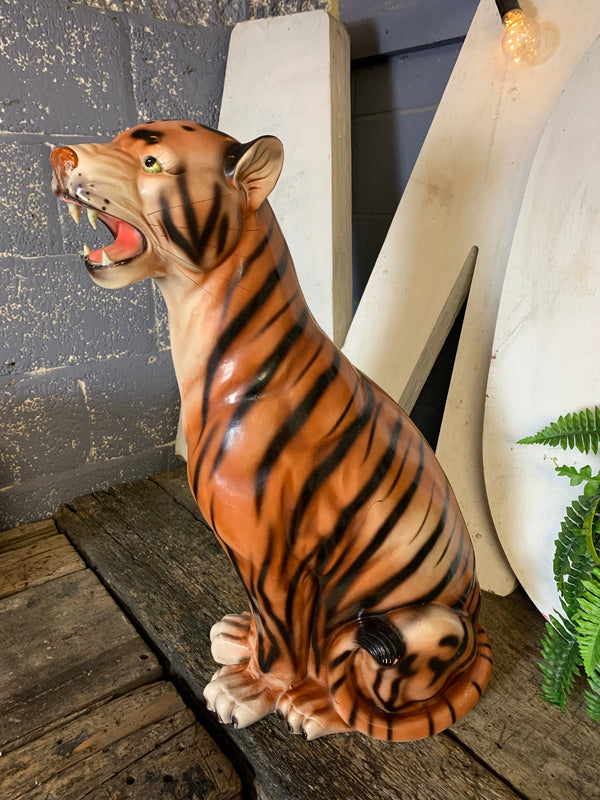 Vintage Large Italian Ceramic Sitting Tiger Statue