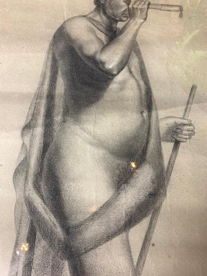 A 19th Century charcoal portrait of nude gentleman