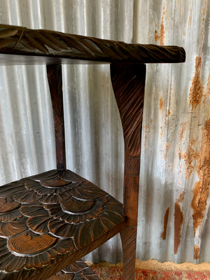 A Japanese carved three tier side table for Liberty London