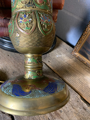 A Chinese cloisonné and brass table lamp