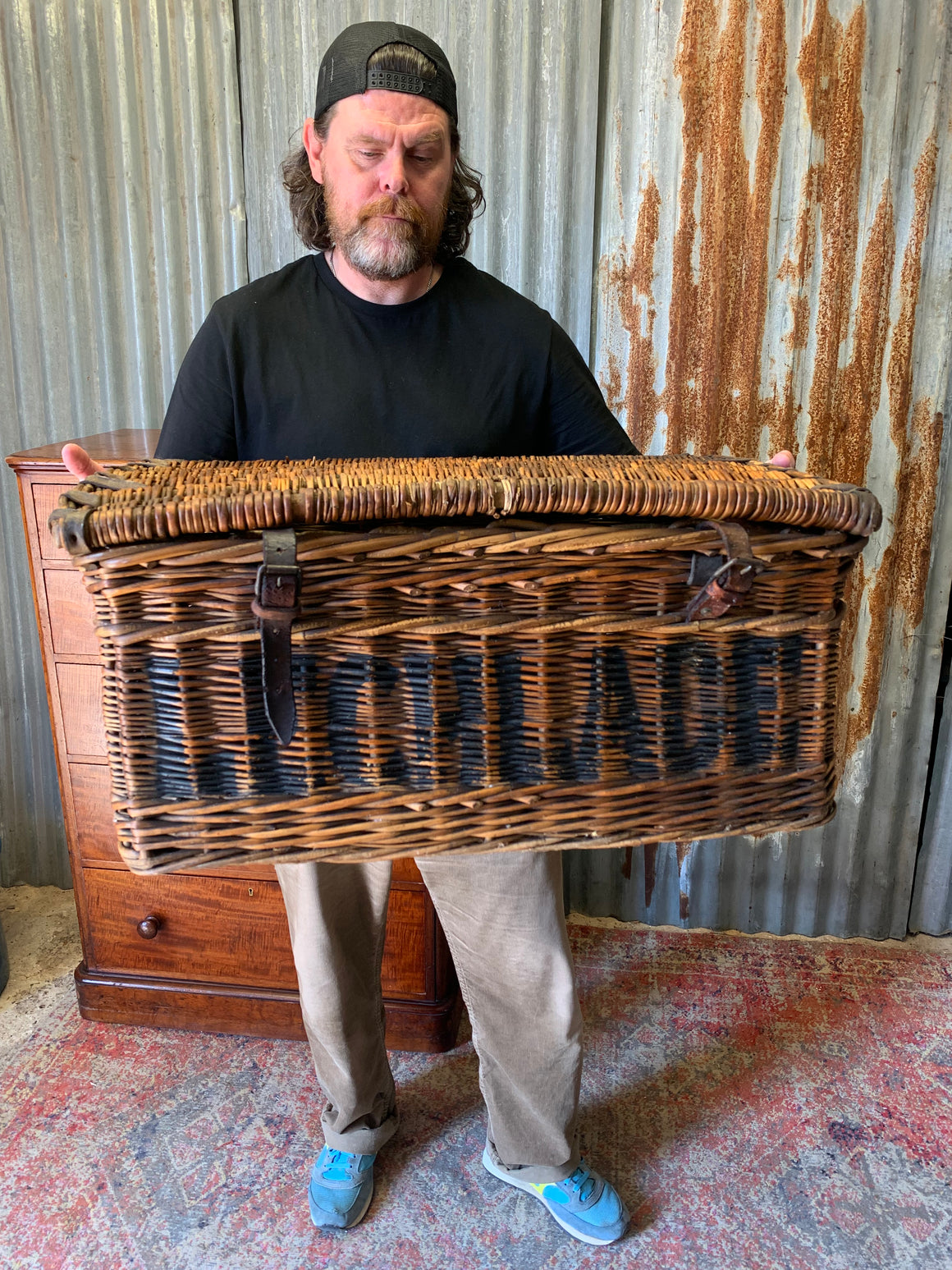 A Victorian wicker laundry basket