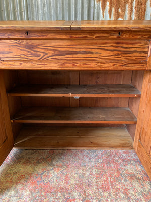 A pine double lectern standing desk