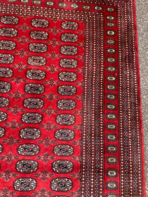 A large red ground Bokhara rectangular rug ~ 282cm x 186cm