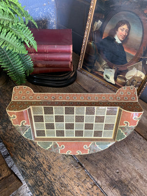 A Persian khatam tazhib circular games board and pieces