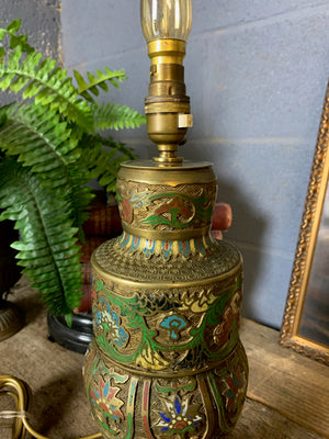 A Chinese cloisonné and brass table lamp