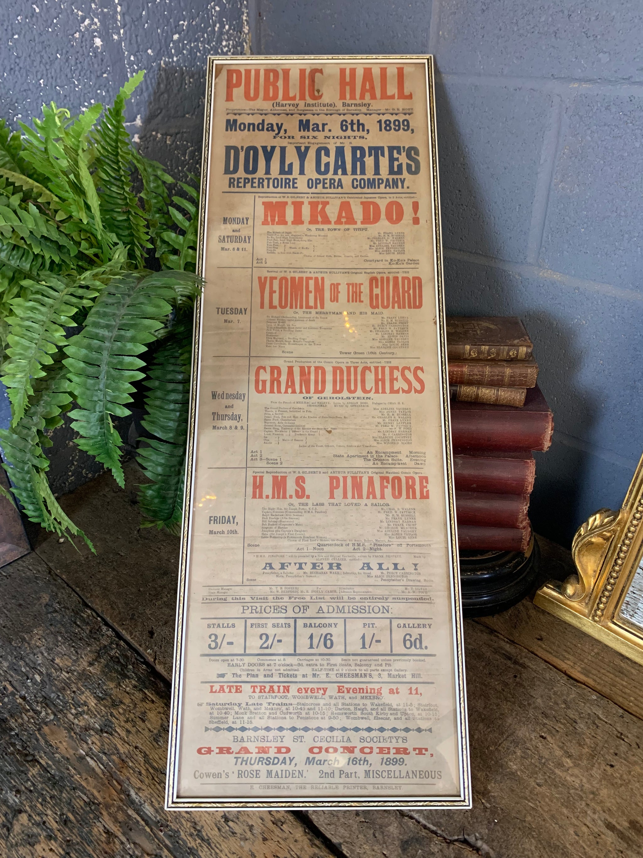 A framed playbill for the Public Hall, Barnsley