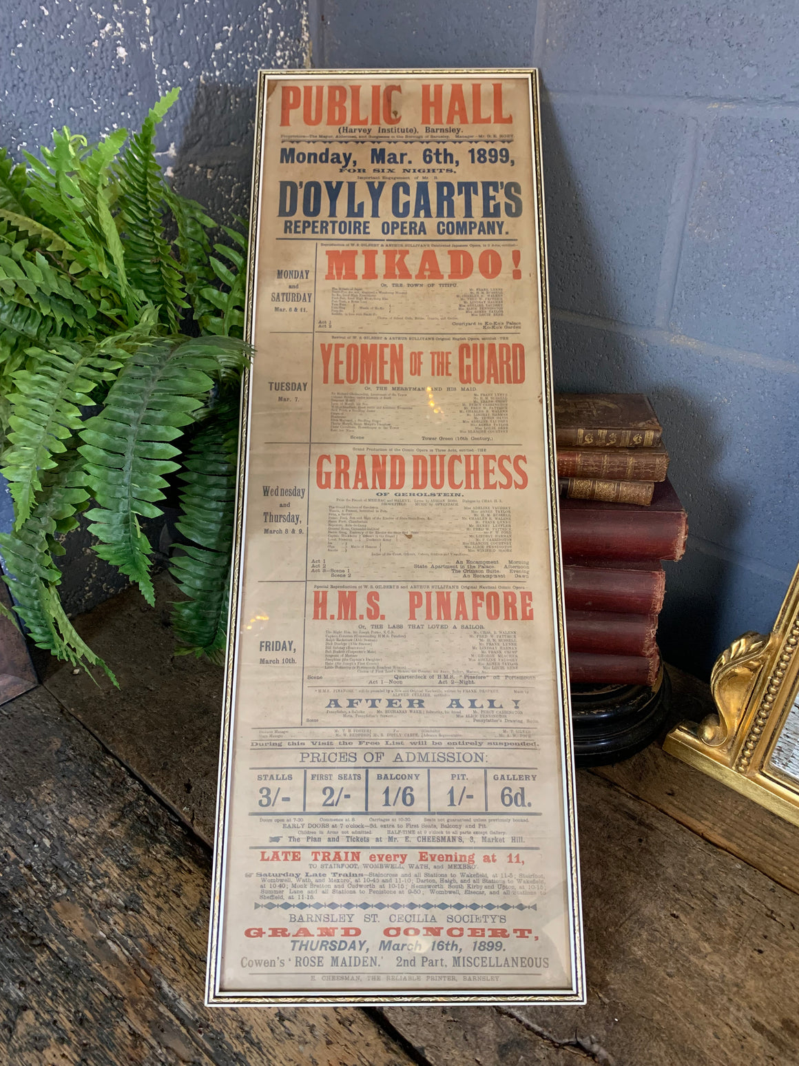 A framed playbill for the Public Hall, Barnsley