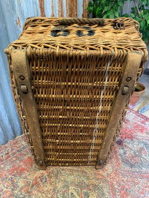A Victorian wicker laundry basket on castors ~ A