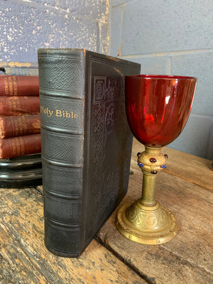 A gilded red glass chalice