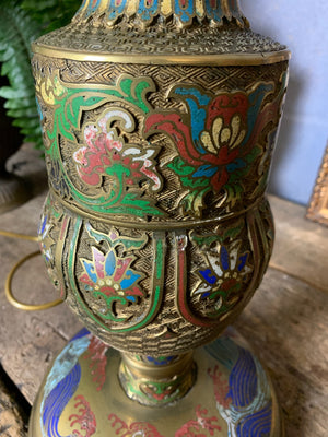 A Chinese cloisonné and brass table lamp