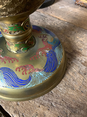 A Chinese cloisonné and brass table lamp