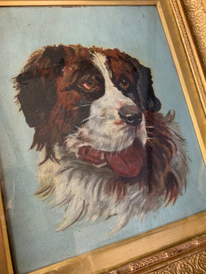 A 19th Century oil painting of a St. Bernard dog