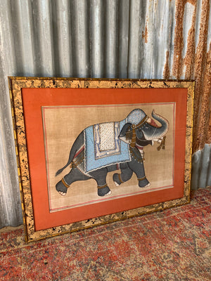 A large hand painted elephant on silk