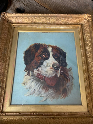 A 19th Century oil painting of a St. Bernard dog