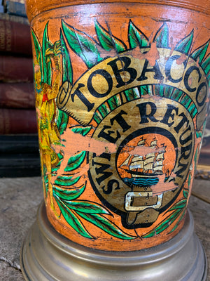 A converted tobacco jar lamp