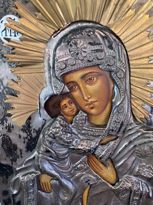 A hand painted Madonna and child icon