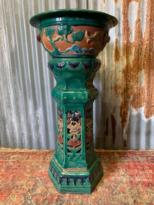 A large Chinese green glaze clay jardiniere