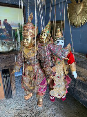 A beaded wooden Burmese marionette puppet ~ White