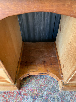 A pine clerk's desk with galleried top