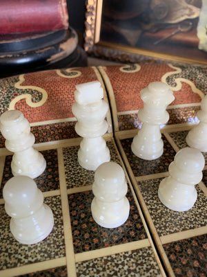 A Persian khatam tazhib circular games board and pieces