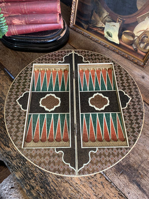 A Persian khatam tazhib circular games board and pieces