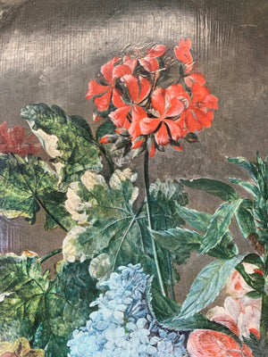 A very large floral still life oleograph in the manner of Paul van Brussel