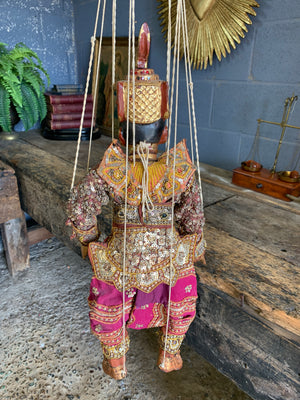 A beaded wooden Burmese marionette puppet ~ Gold