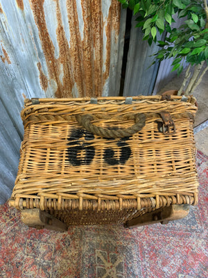 A Victorian wicker laundry basket on castors ~ A