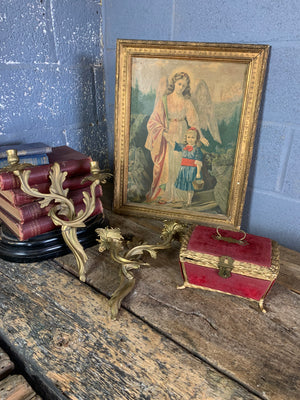 A pair of heavy brass Rococo style candle scones