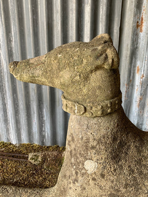 A large Austin & Seeley greyhound garden statue