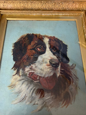 A 19th Century oil painting of a St. Bernard dog