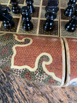 A Persian khatam tazhib circular games board and pieces