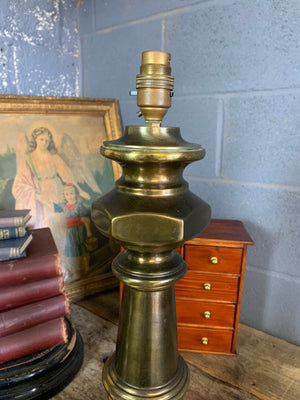 A pair of very large Hollywood Regency hexagonal brass table lamps