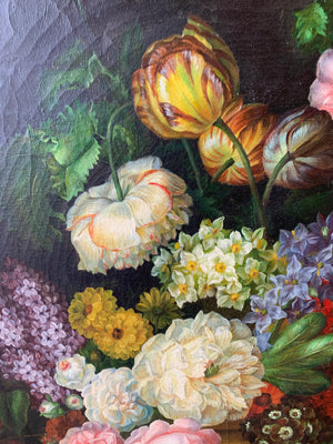 A large original Dutch school floral oil on canvas