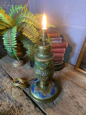 A Chinese cloisonné and brass table lamp