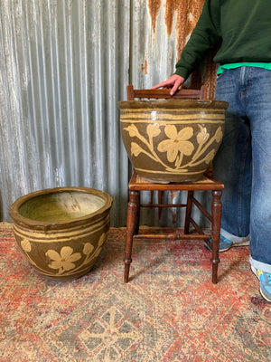 A pair of large glazed Chinese planters & one Dragon planter