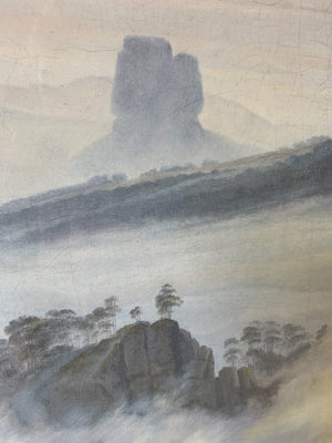 A large framed and glazed print of ‘Wanderer Above The Sea of Fog’ (1818) by Caspar David Friedrich