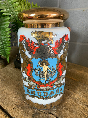 A large Royal Pharmaceutical Society apothecary jar - Rhubarb