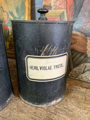 A set of three lidded wooden apothecary jars