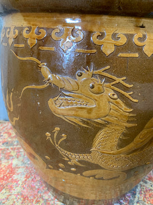 A pair of large glazed Chinese planters & one Dragon planter
