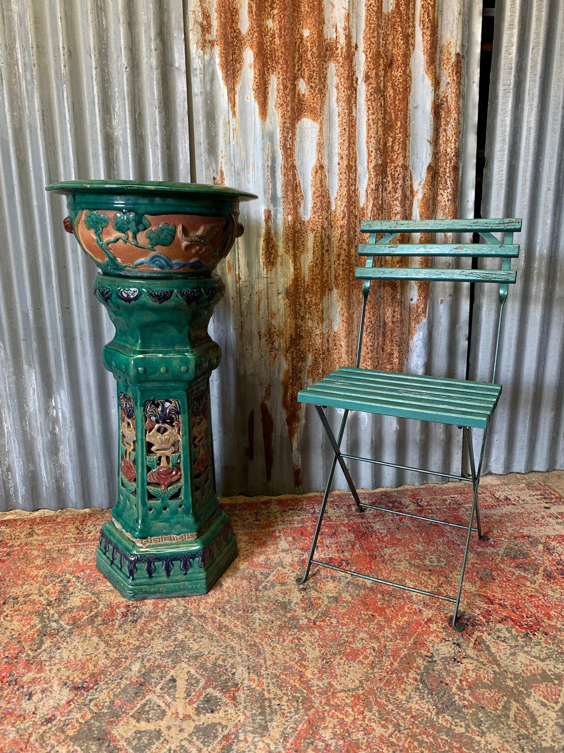 A large Chinese green glaze clay jardiniere