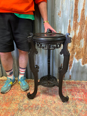 A Chinese black ebonised jardinière pedestal stand