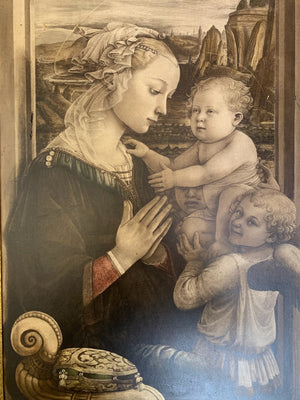 A framed Victorian print of Filippo Lippi’s Madonna and Child