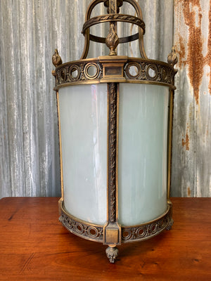 A bronze and glass hall lantern