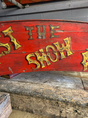 A hand-painted fairground panel ‘The Scariest Show Around’