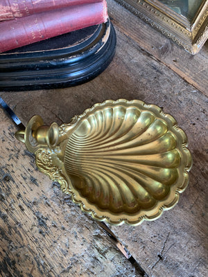 A pair of large brass shell candlestick wall sconces