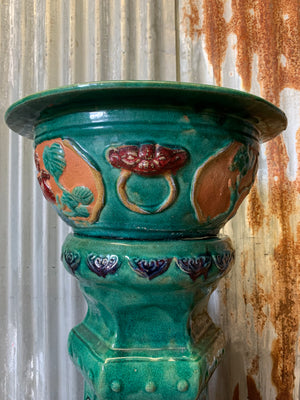 A large Chinese green glaze clay jardiniere
