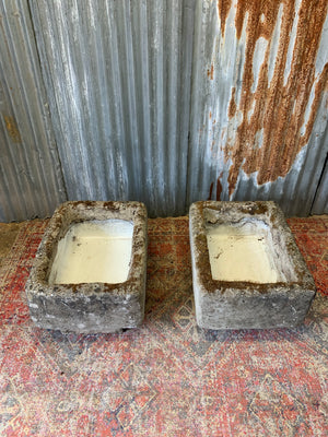 A pair of porcelain butler's sink trough planters